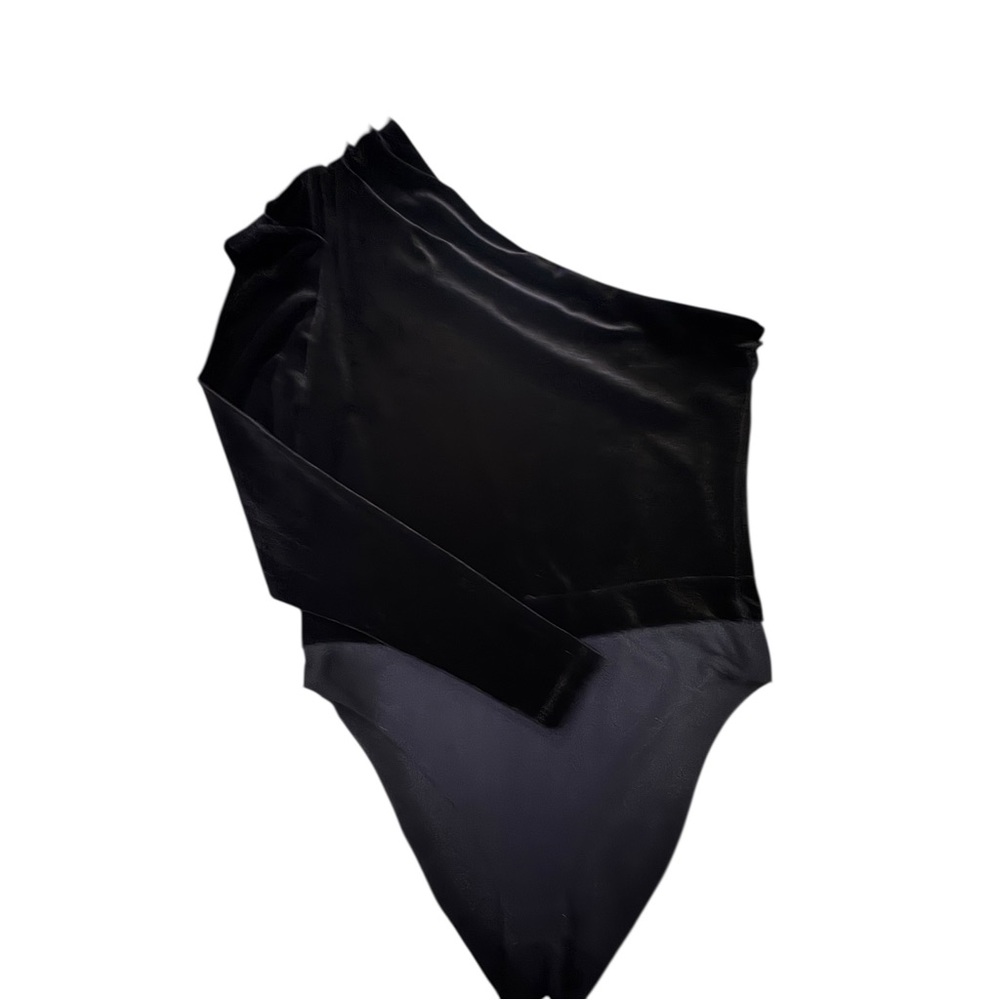 NEW! AllSaints Daphne Black Velvet One-Shoulder Bodysuit Size 10 - Picture 6 of 7